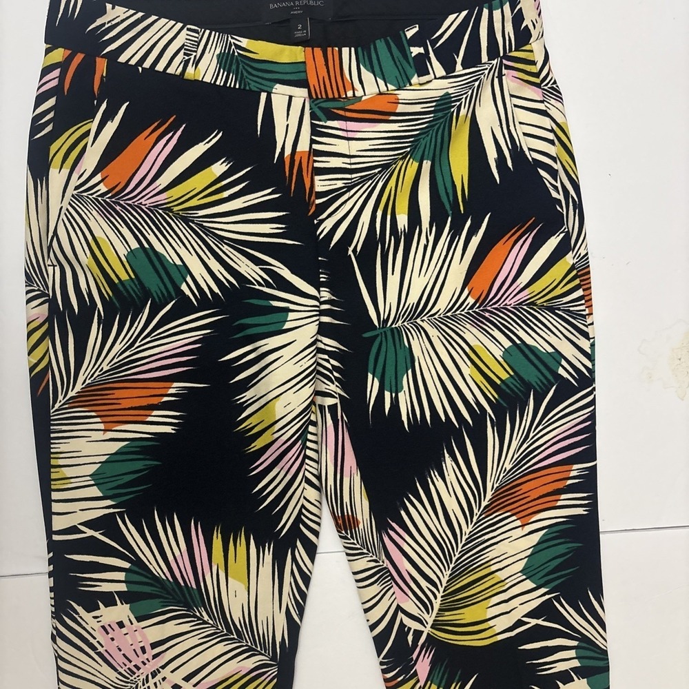 Banana Republic Avery Pants Black Tropical Palm Leaf Print Women's Size 2